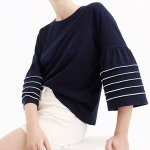 J. Crew Navy Bell Sleeve Top Piping 3/4 Sleeve